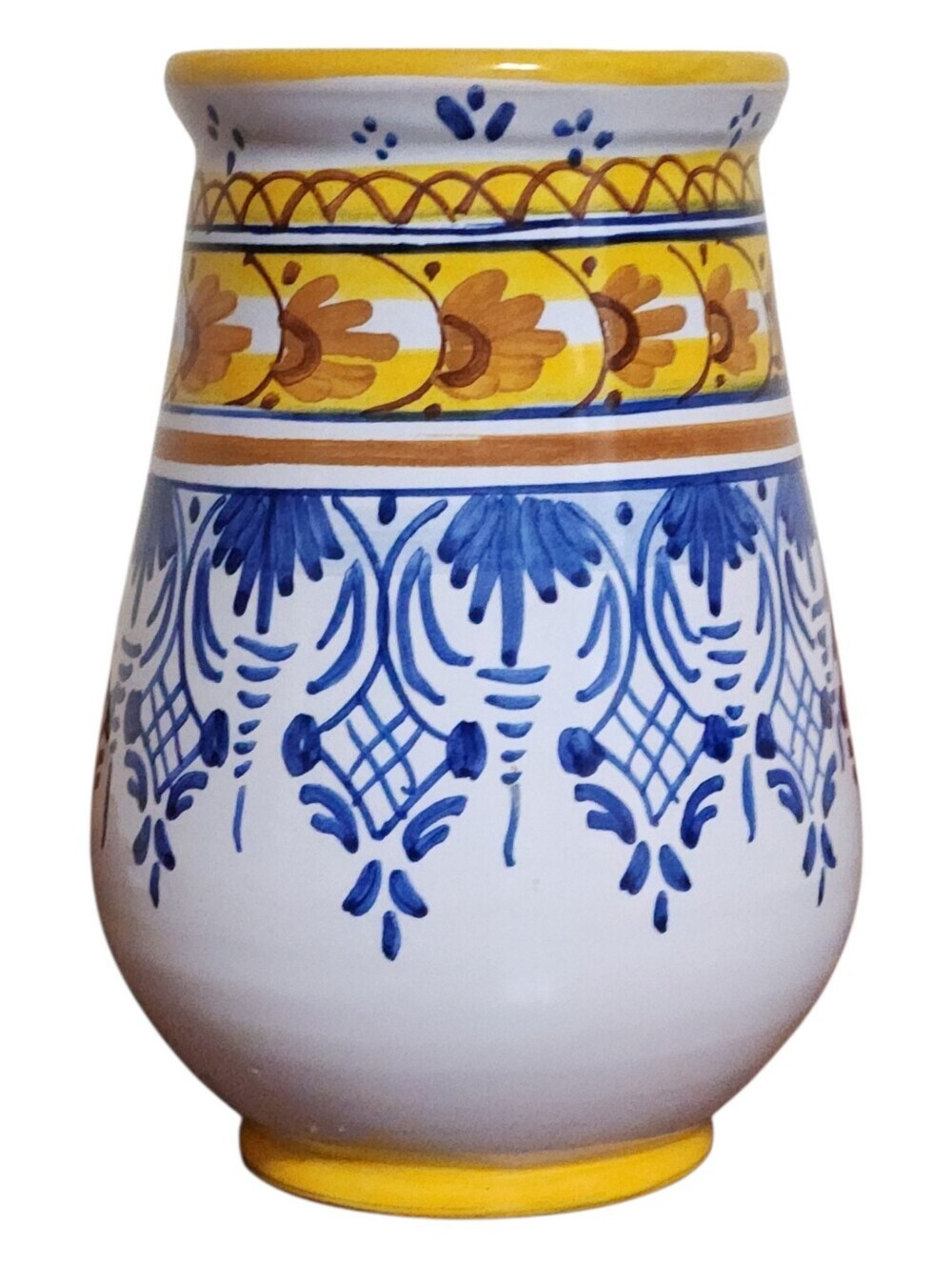 Vintage Talavera Espana Vase Hand Painted Floral Bulbous Shape Base Blue Yellow
